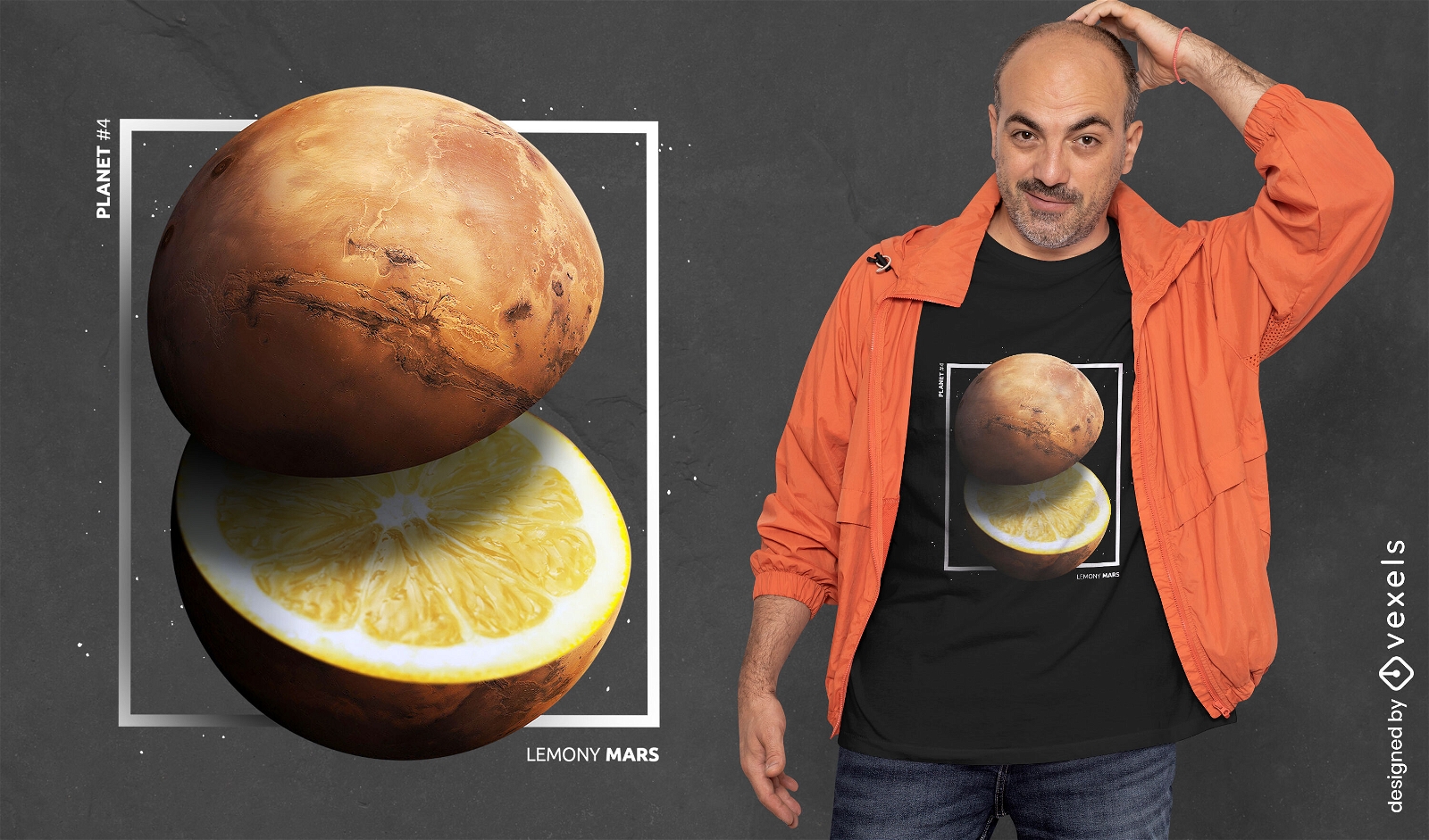 Design de camiseta com colagem do planeta Lemon Mars