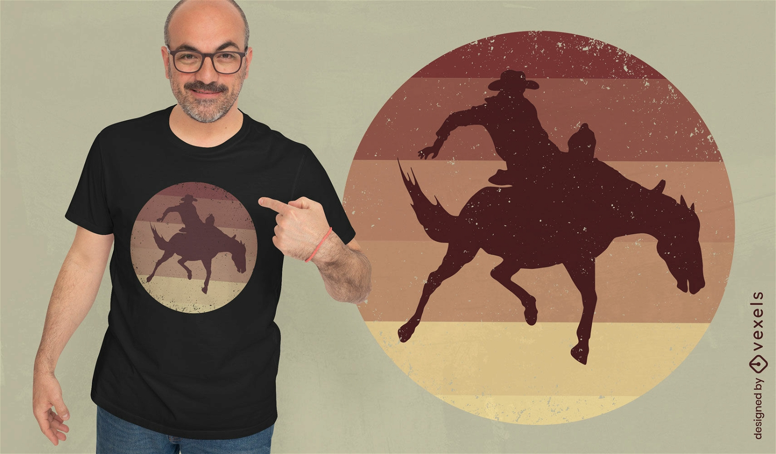 Diseño de camiseta de vaquero montando caballo salvaje