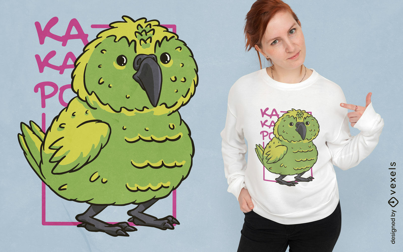 Diseño de camiseta de dibujos animados de animales de pájaro verde