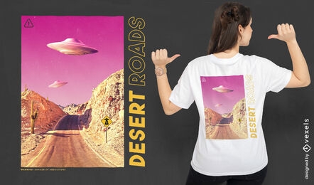 Design de camiseta de estradas do deserto alienígena
