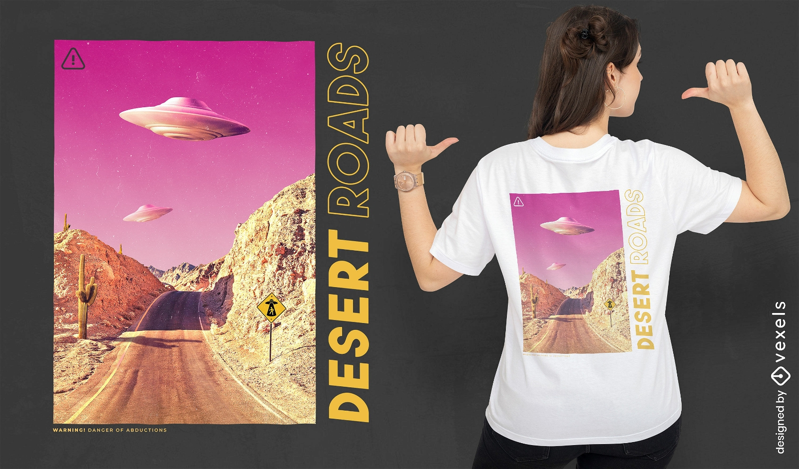 Diseño de camiseta Alien Desert Roads