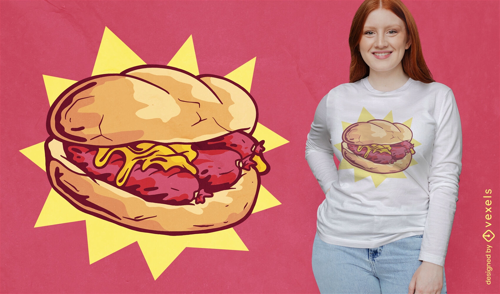 Diseño de camiseta de comida alemana de sándwich de salchicha