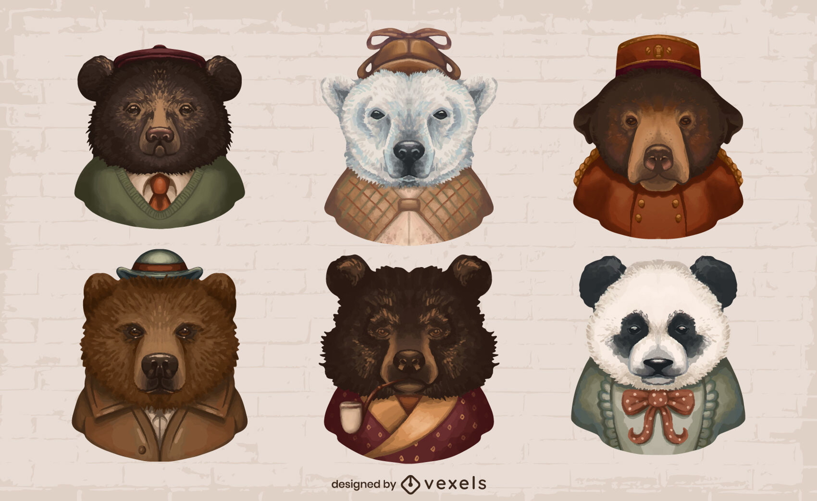 Urso de animais selvagens em conjunto de ilustração de roupas