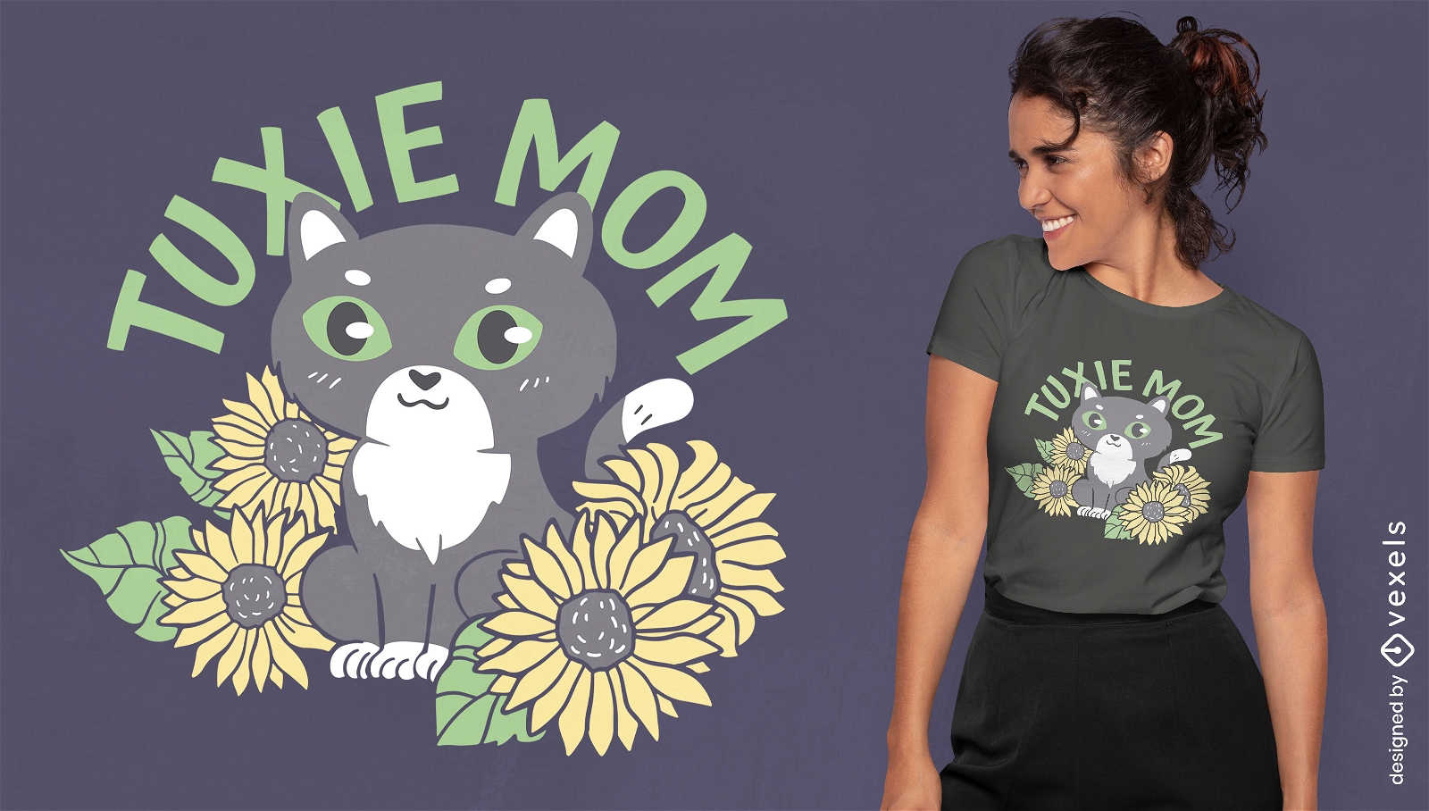 S??e Katze mit Sonnenblumen-T-Shirt-Design