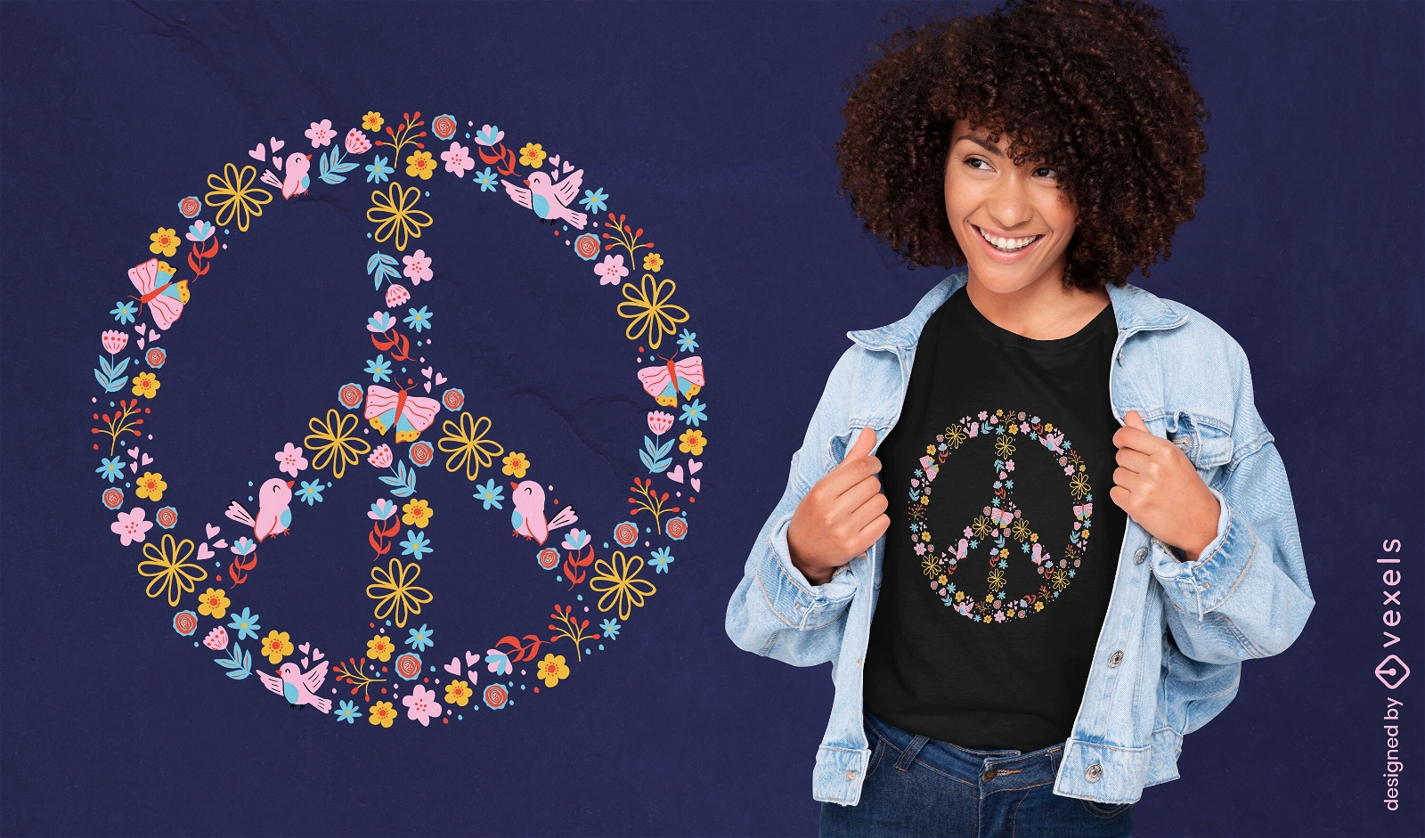 Diseño de camiseta de símbolo de paz floral