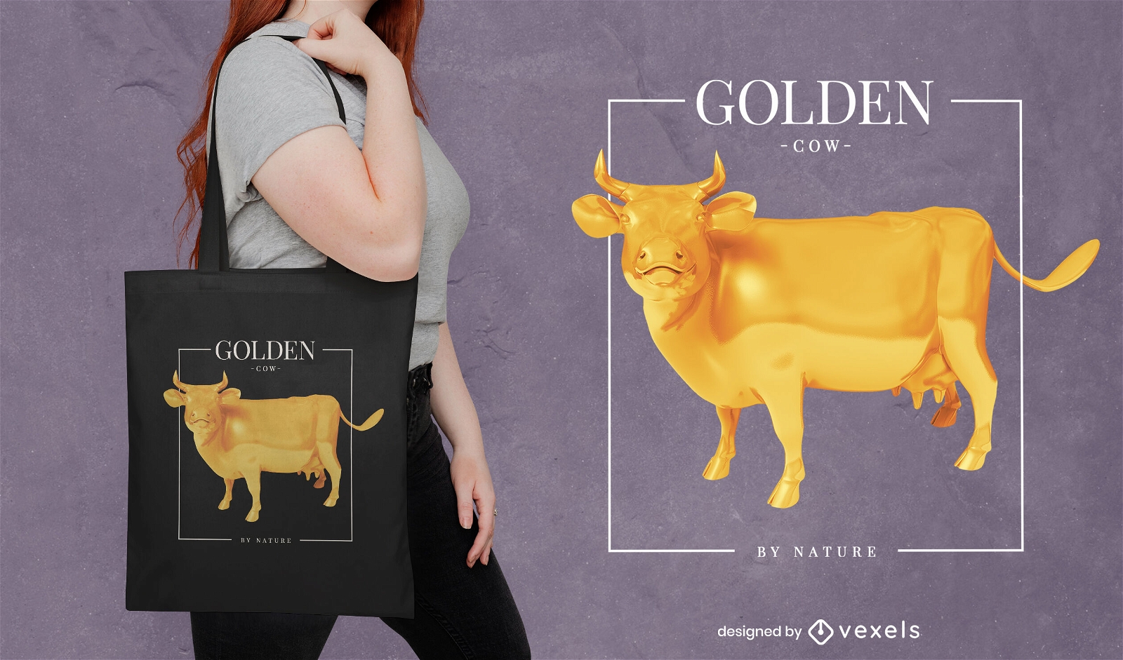 Golden cow tote bag design