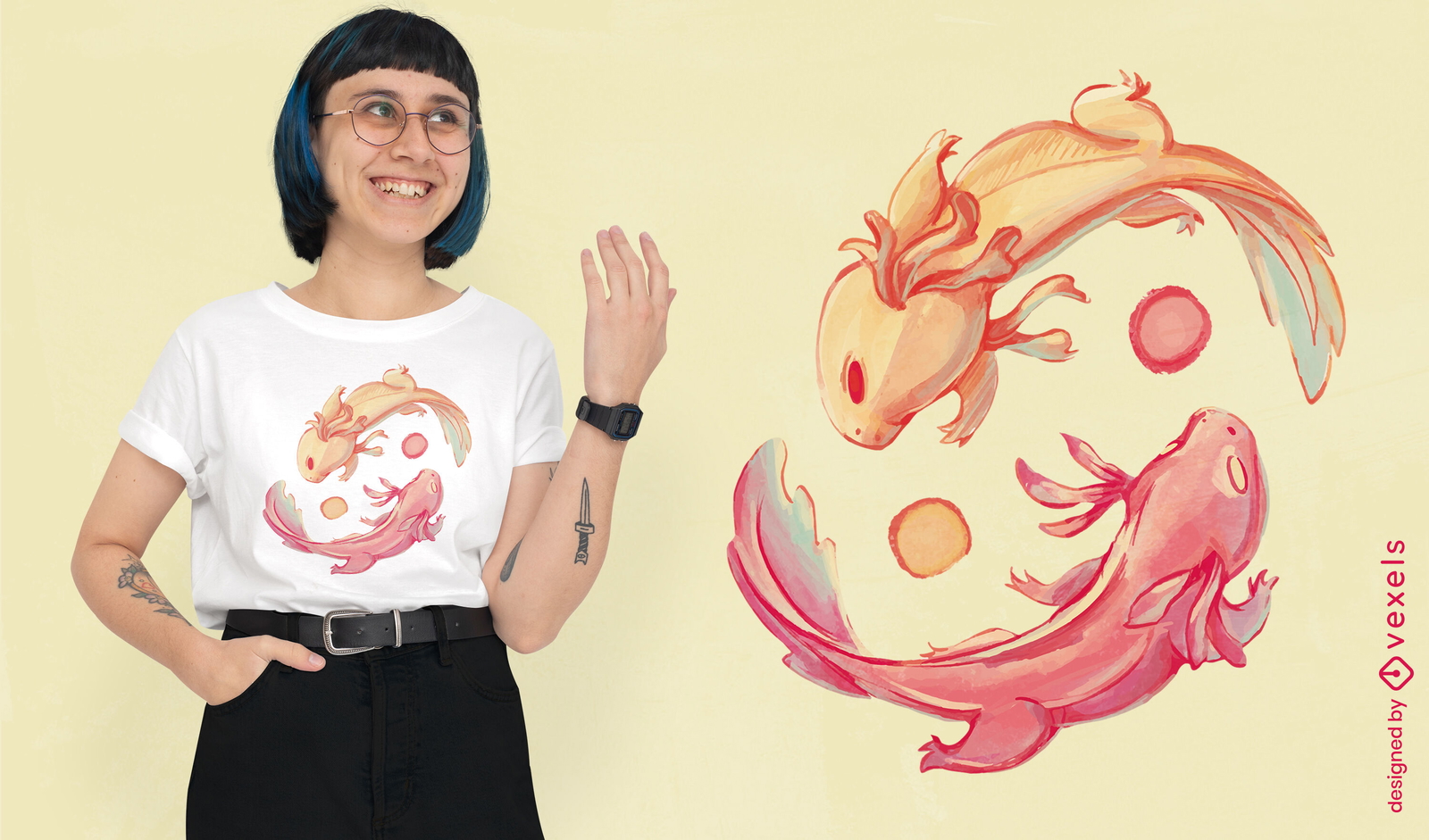 Design de camiseta animal Axolotl yin yang