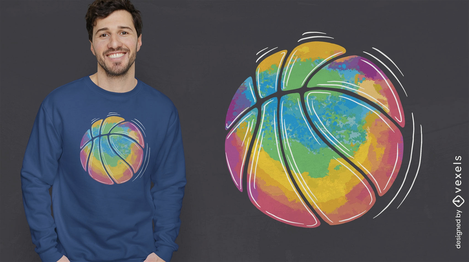 Diseño de camiseta de acuarela de pelota de baloncesto.