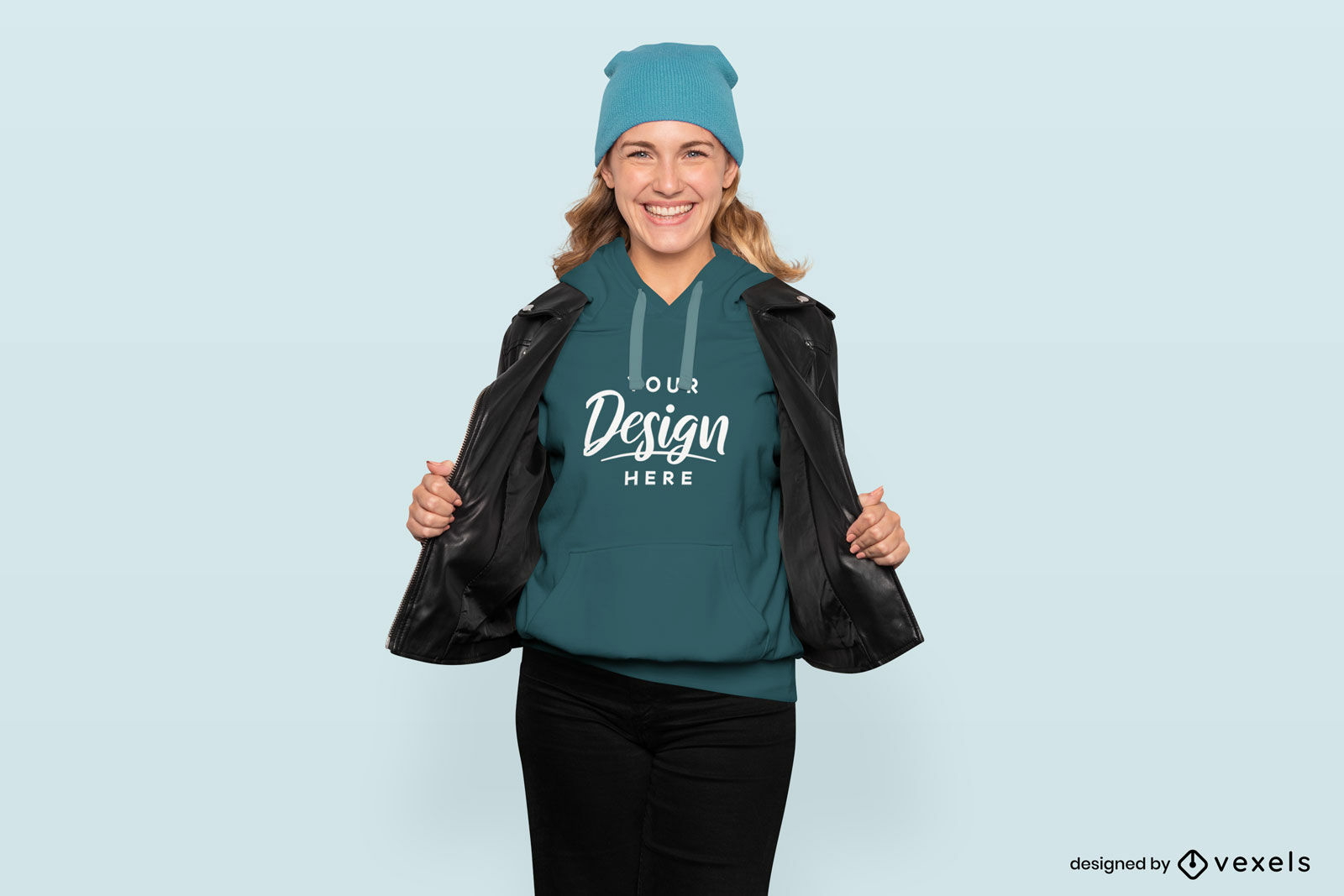 Dise?o de maqueta de sudadera con capucha y gorro