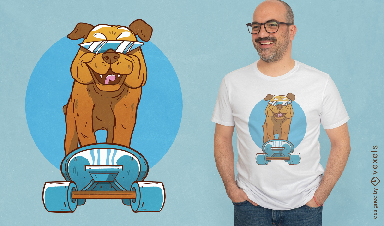 Design de camiseta de buldogue skatista