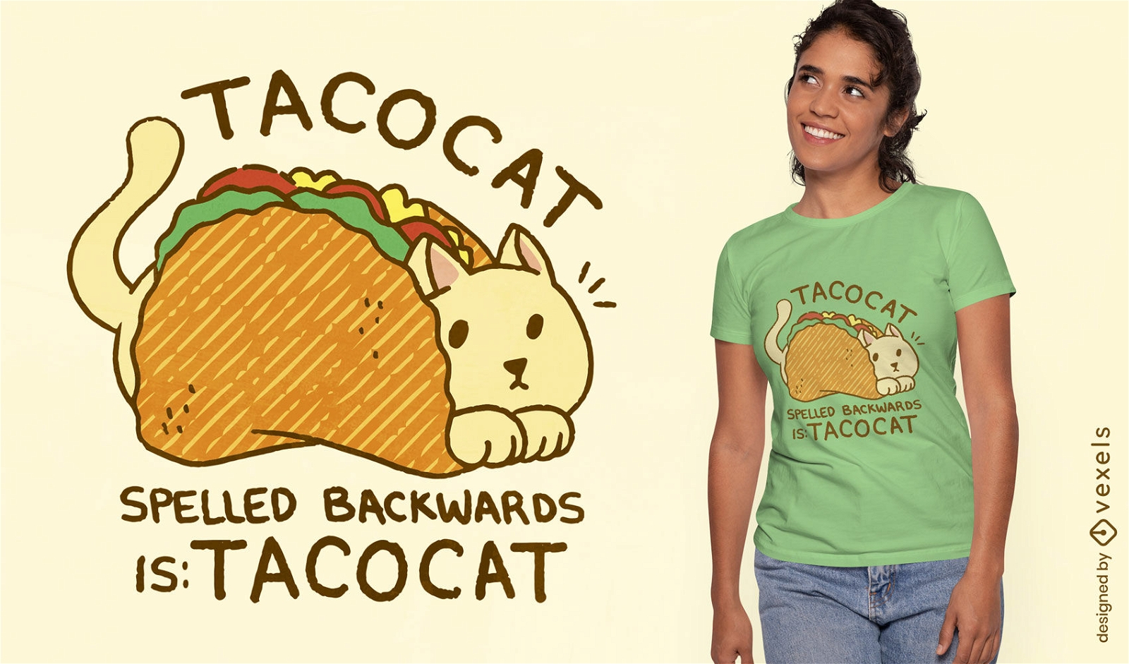 Katzentier im Taco-Cartoon-T-Shirt-Design