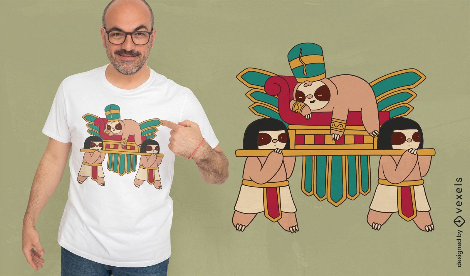 Diseño de camiseta de animal perezoso egipcio.