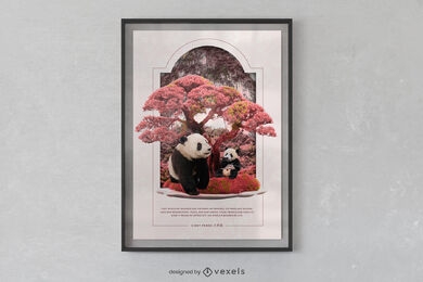 Design de cartaz de panda de flor de cerejeira