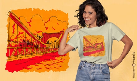 Design de camiseta de ilustração de esboço de ponte