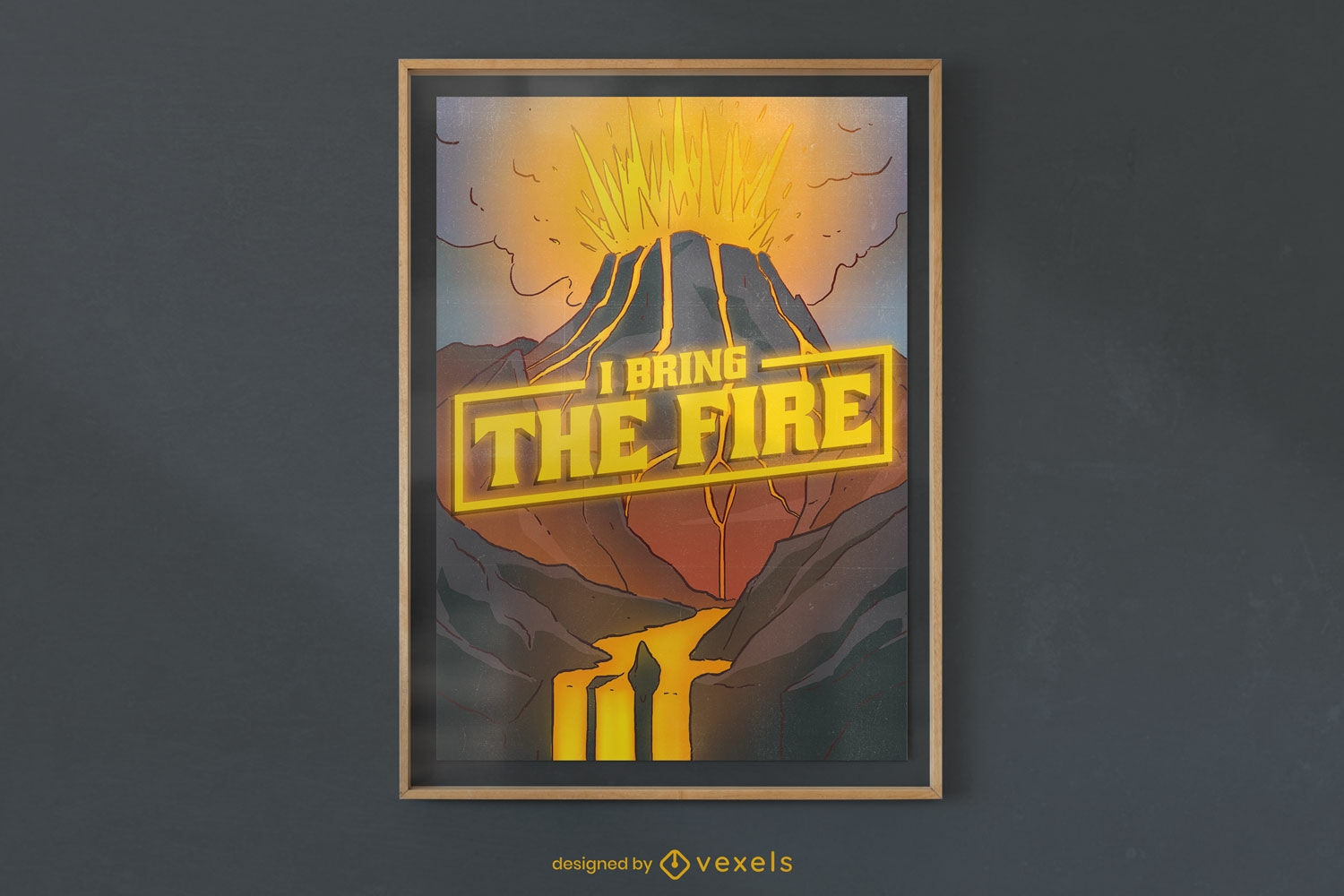 Diseño de camiseta de cita de fuego de erupción de volcán