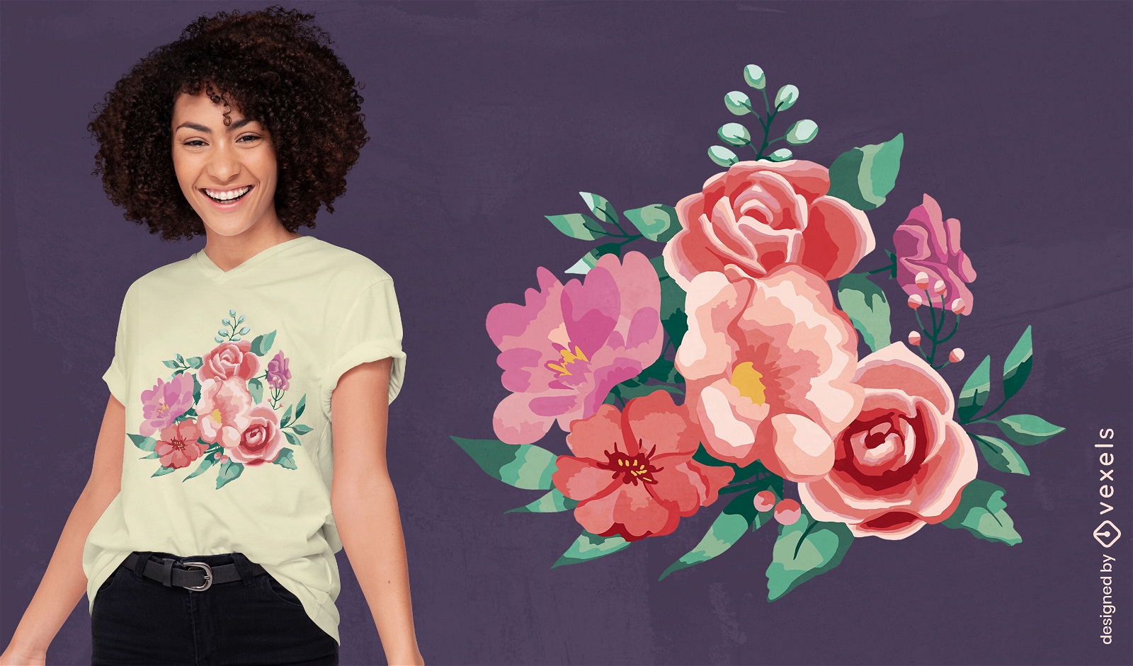 Design de camiseta em aquarela de buquê de flores