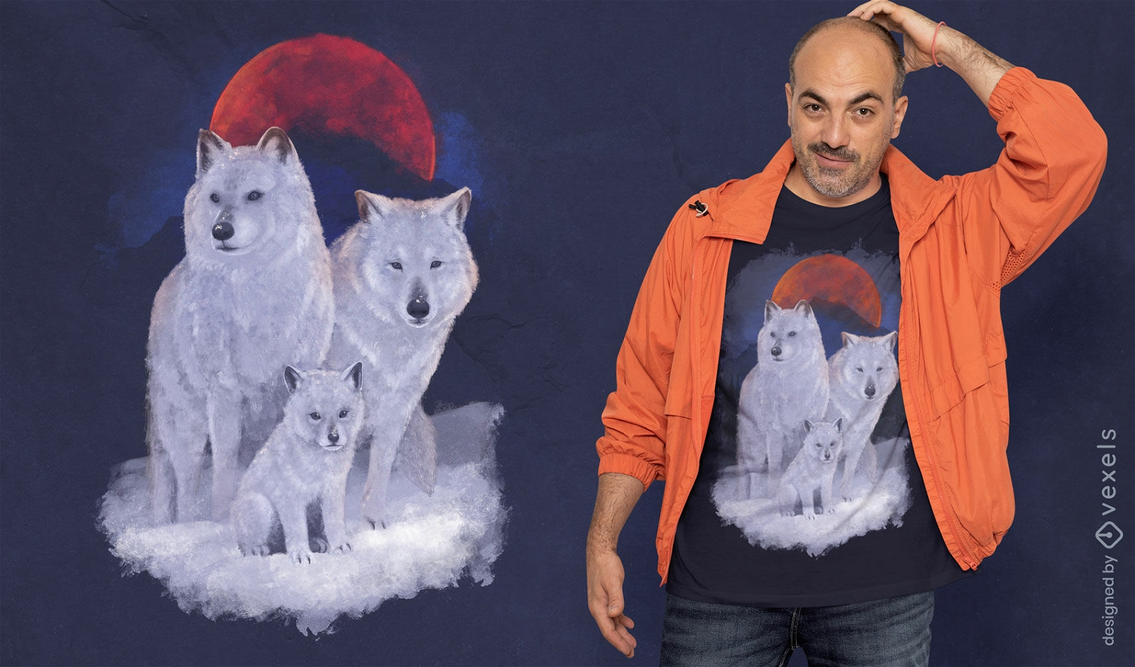 Diseño de camiseta de la familia de lobos.
