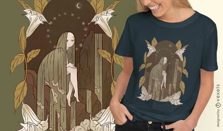 Dark waterfall fairy t-shirt design