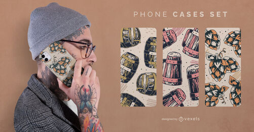 Conjunto de capas de telefone com motivos de cerveja