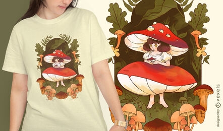 Design de camiseta de fantasia de garota de cogumelo