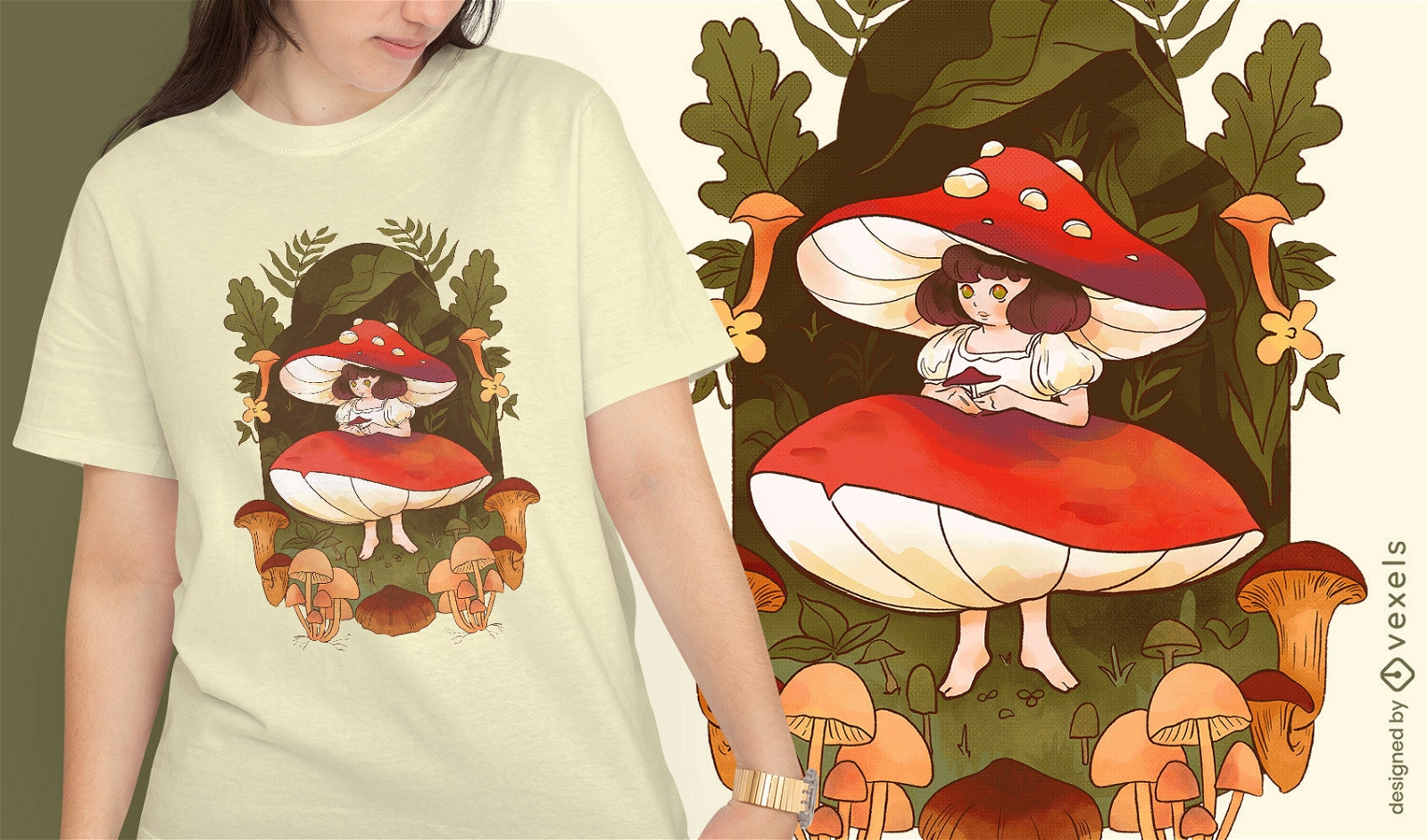 Diseño de camiseta de fantasía de chica hongo.