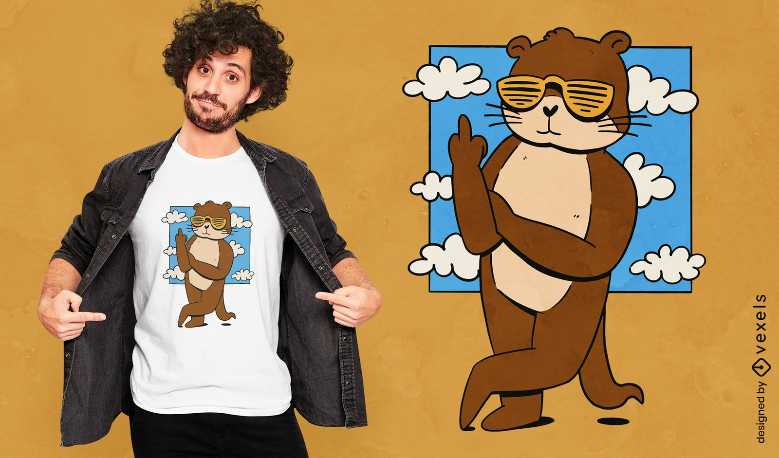 Diseño de camiseta de nutria animal con gafas de sol.