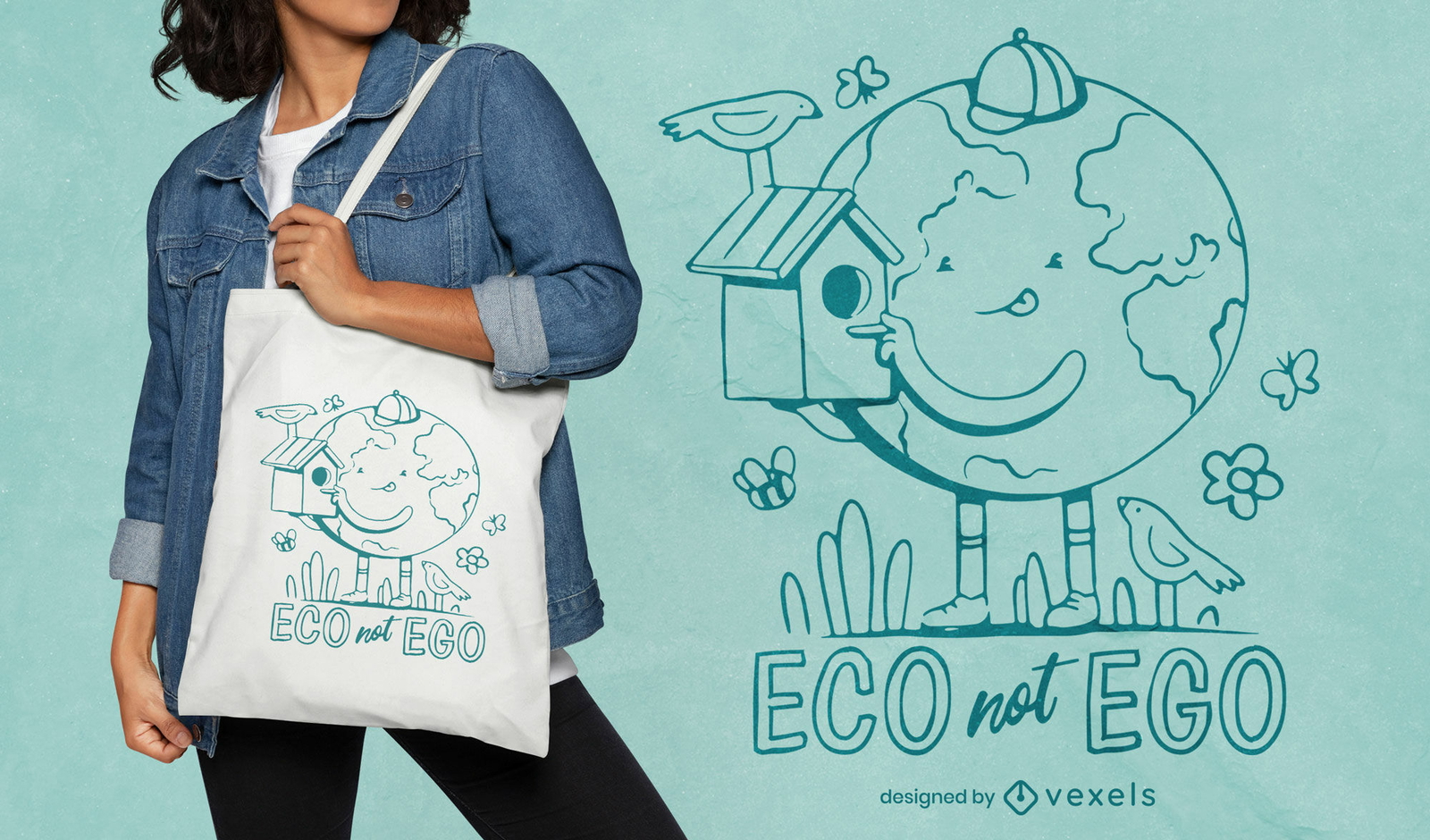 Diseño de bolsa de asas del Día de la Tierra de Ecología.