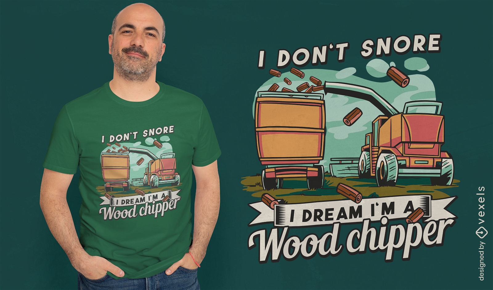 Design de camiseta de máquina de trituração de madeira