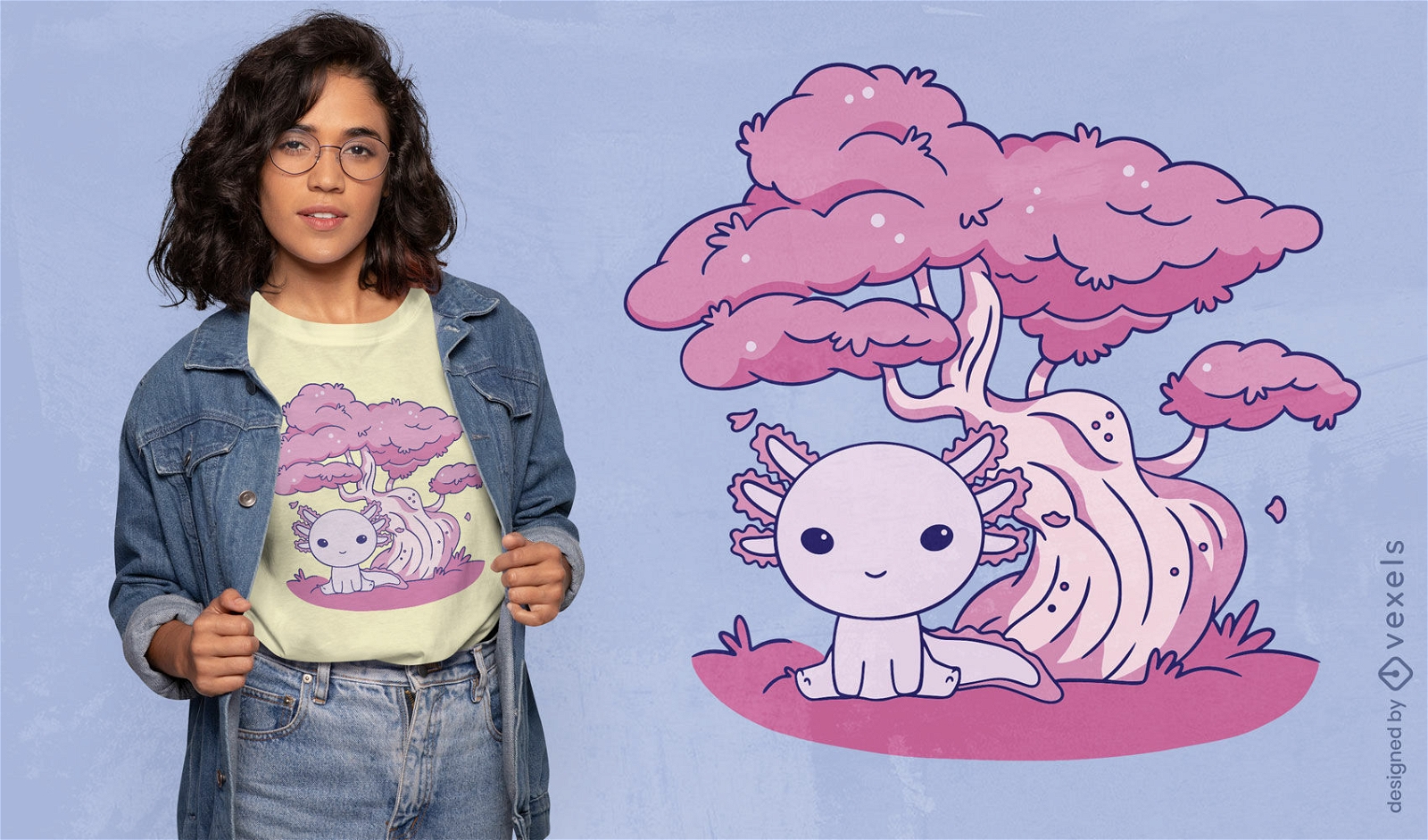 Axolotl com design de t-shirt de árvore de cerejeira