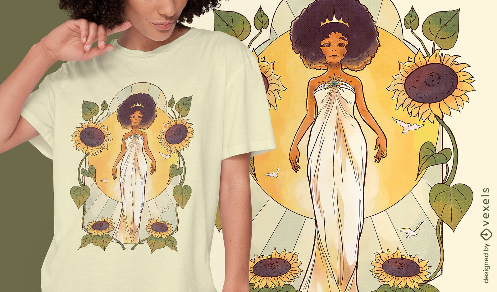 Diseño de camiseta de princesa girasol.