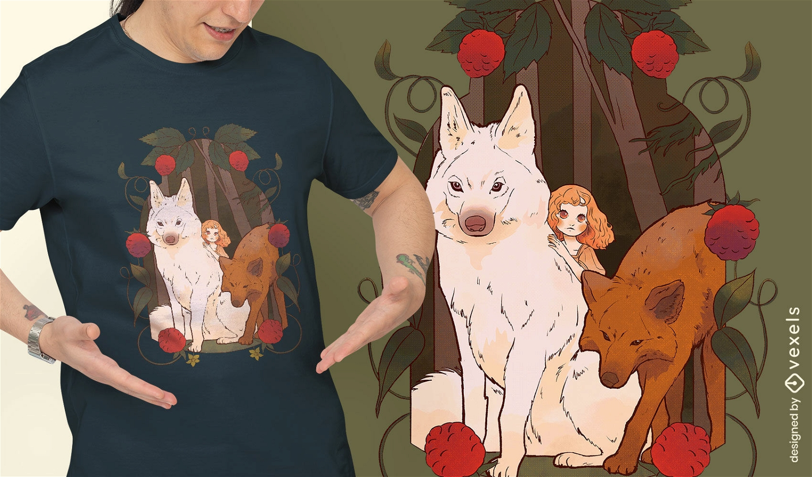 Wölfe Mädchen Märchen T-Shirt Design