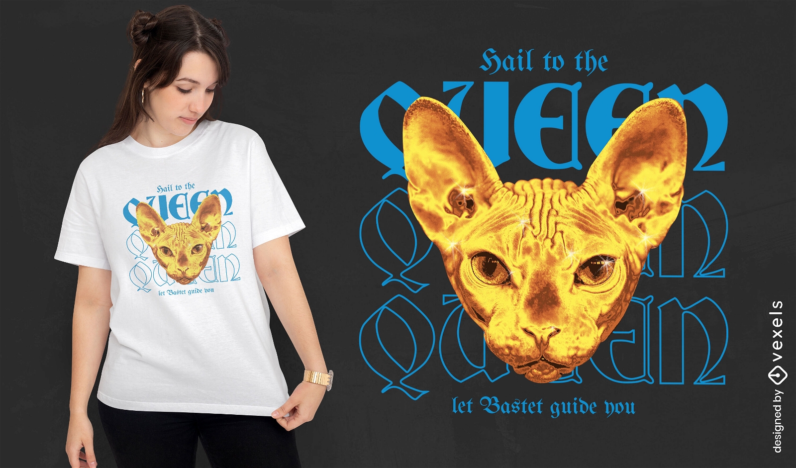 Salve a rainha Bastet design de t-shirt