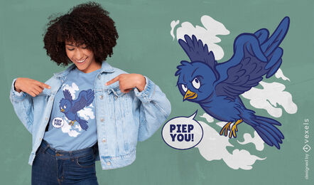 Blue Bird Cartoon Funny T-shirt Design Vector Download