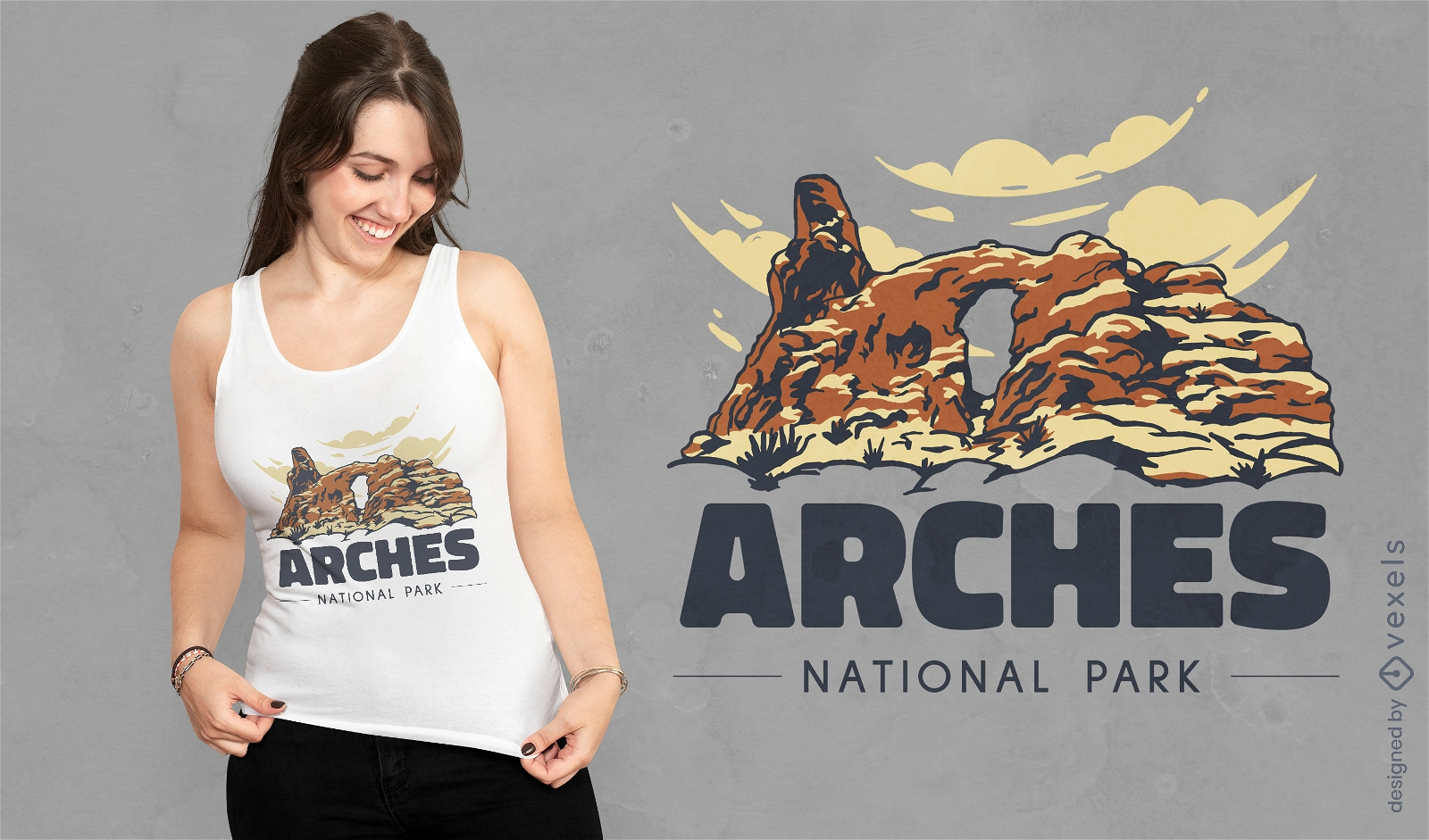 Diseño de camiseta del parque nacional del paisaje del desierto.
