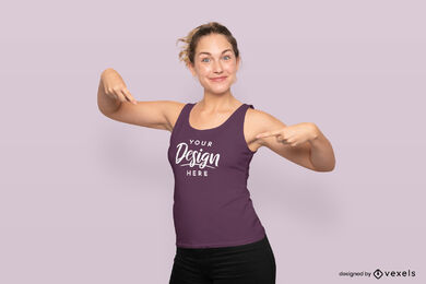 Blonde woman pointing at tanktop mockup