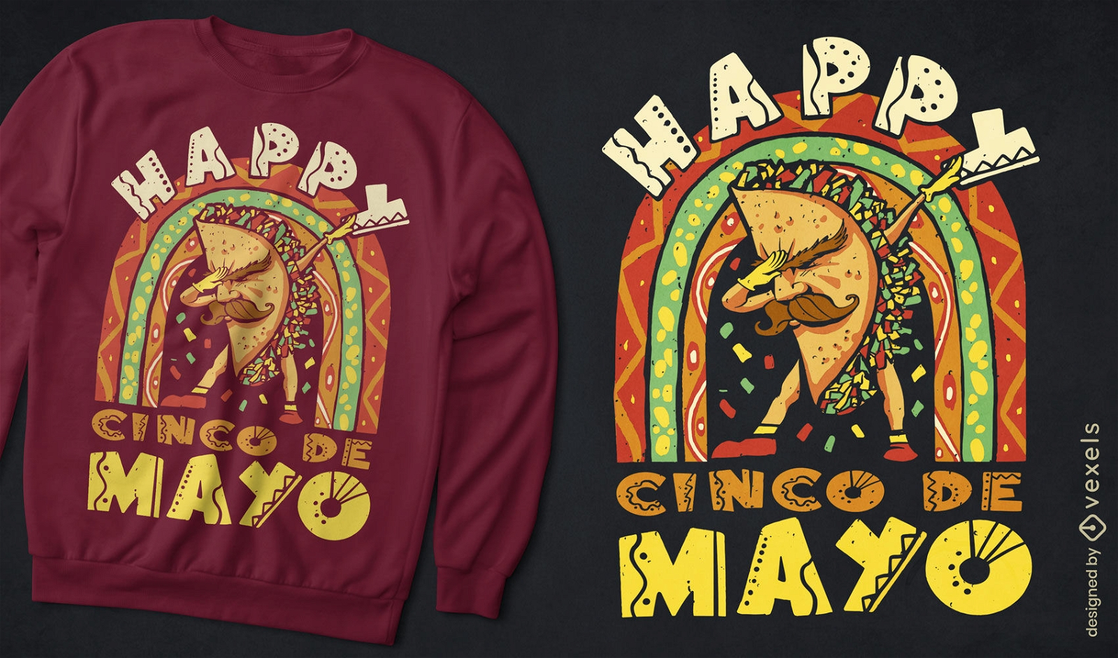 Taco food dabbing cinco de mayo t-shirt design