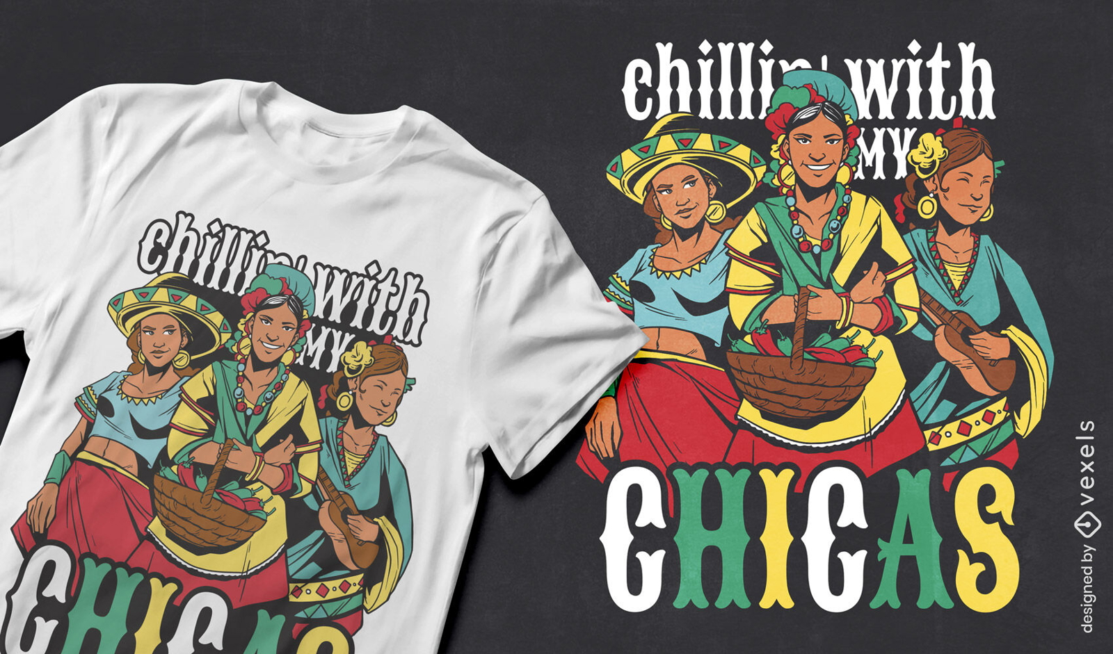 Diseño de camiseta de chicas mexicanas cinco de mayo.