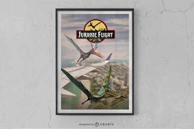 Design de cartaz de dinossauros de voo jurássico