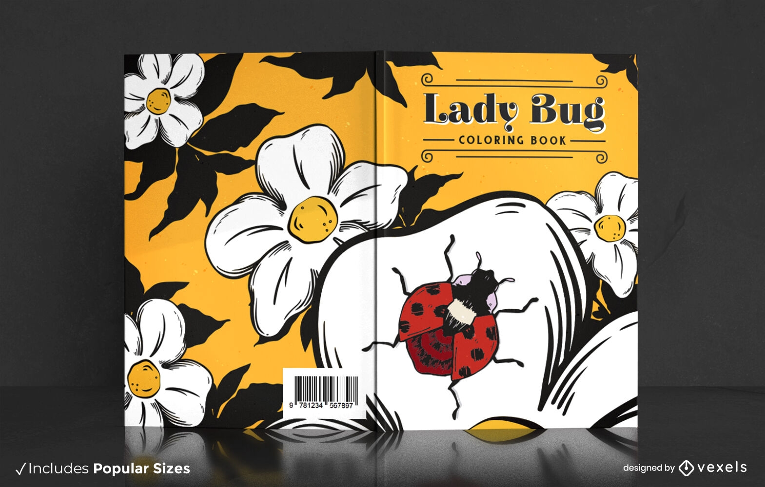 Diseño de portada de libro de mariquita en flores
