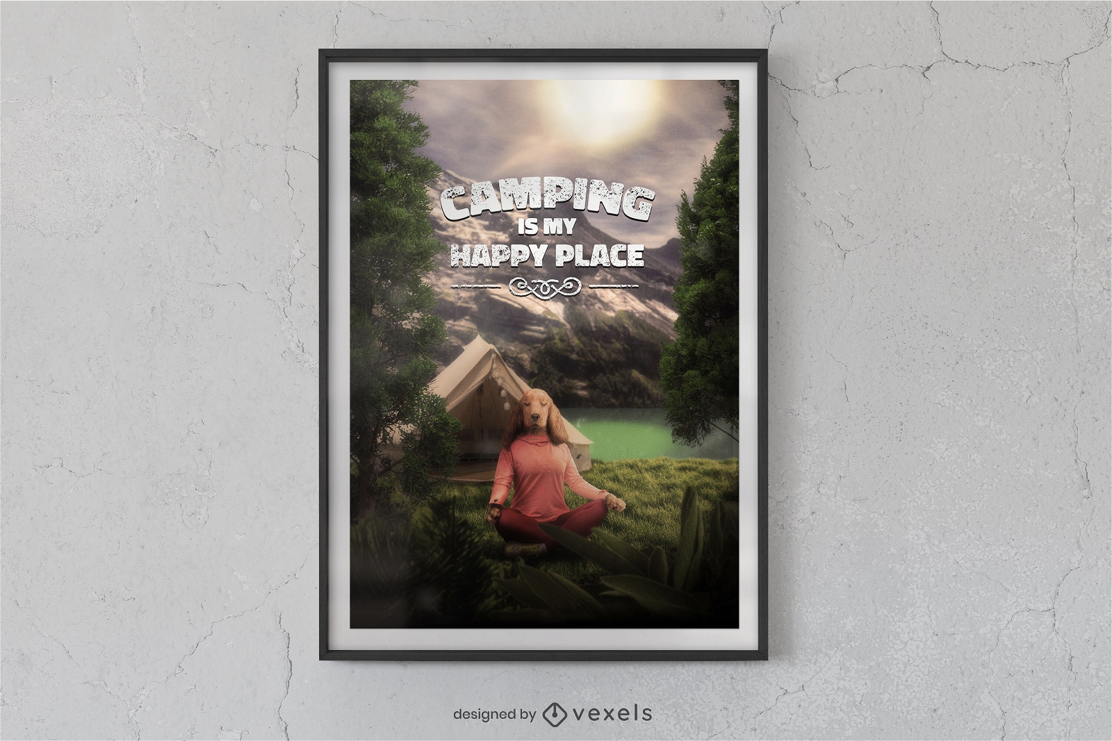Yoga dog camping poster design