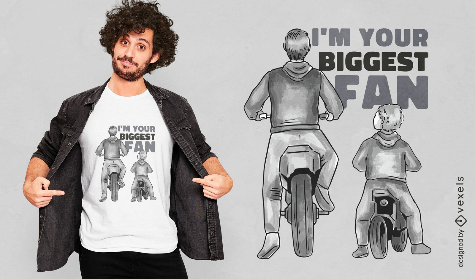 Diseño de camiseta de hombre y niño en motocicletas.