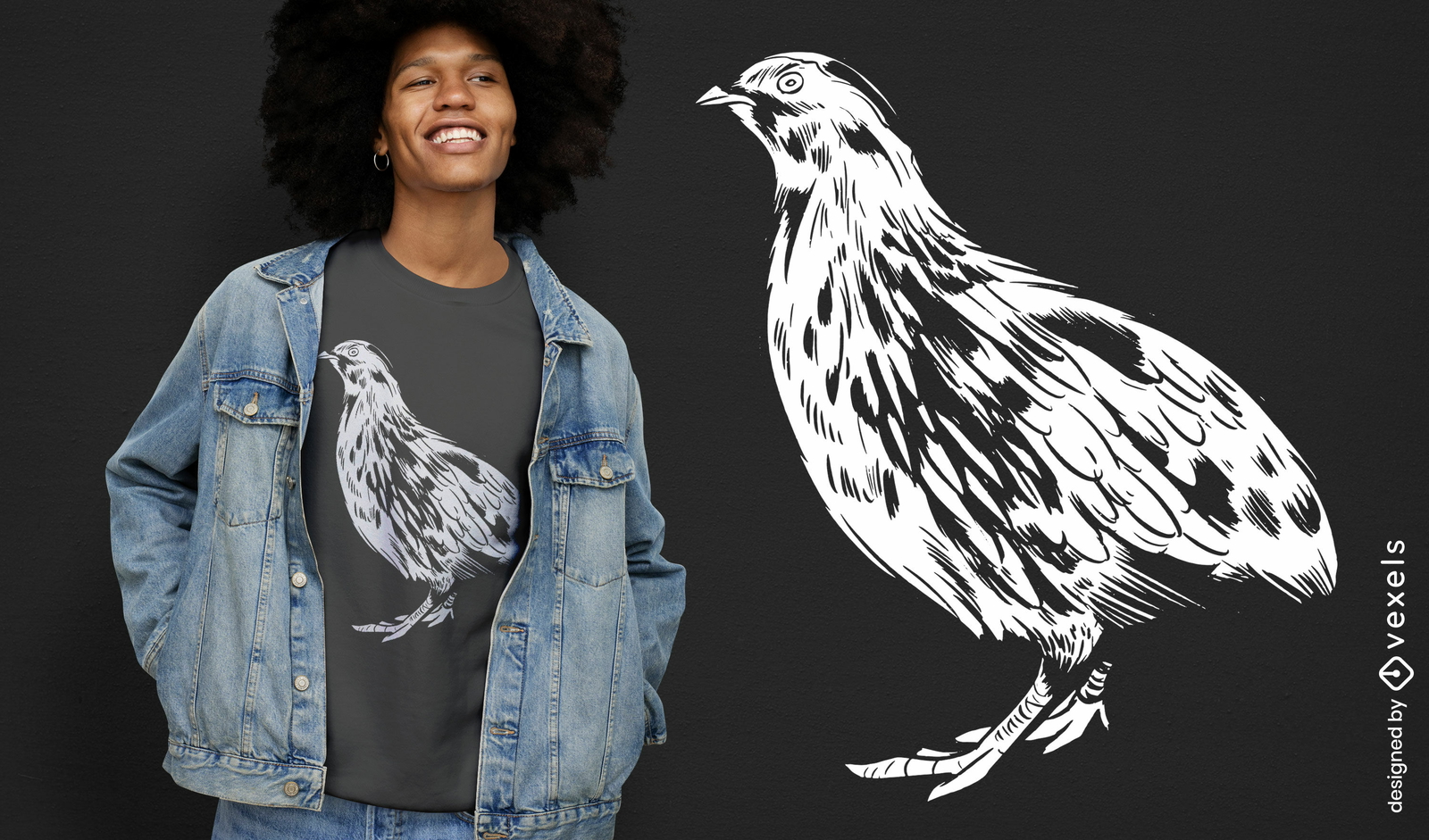 Diseño de camiseta detallado de pájaro codorniz