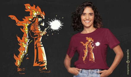 Diseño de camiseta de trabajo de hombre soldador en llamas