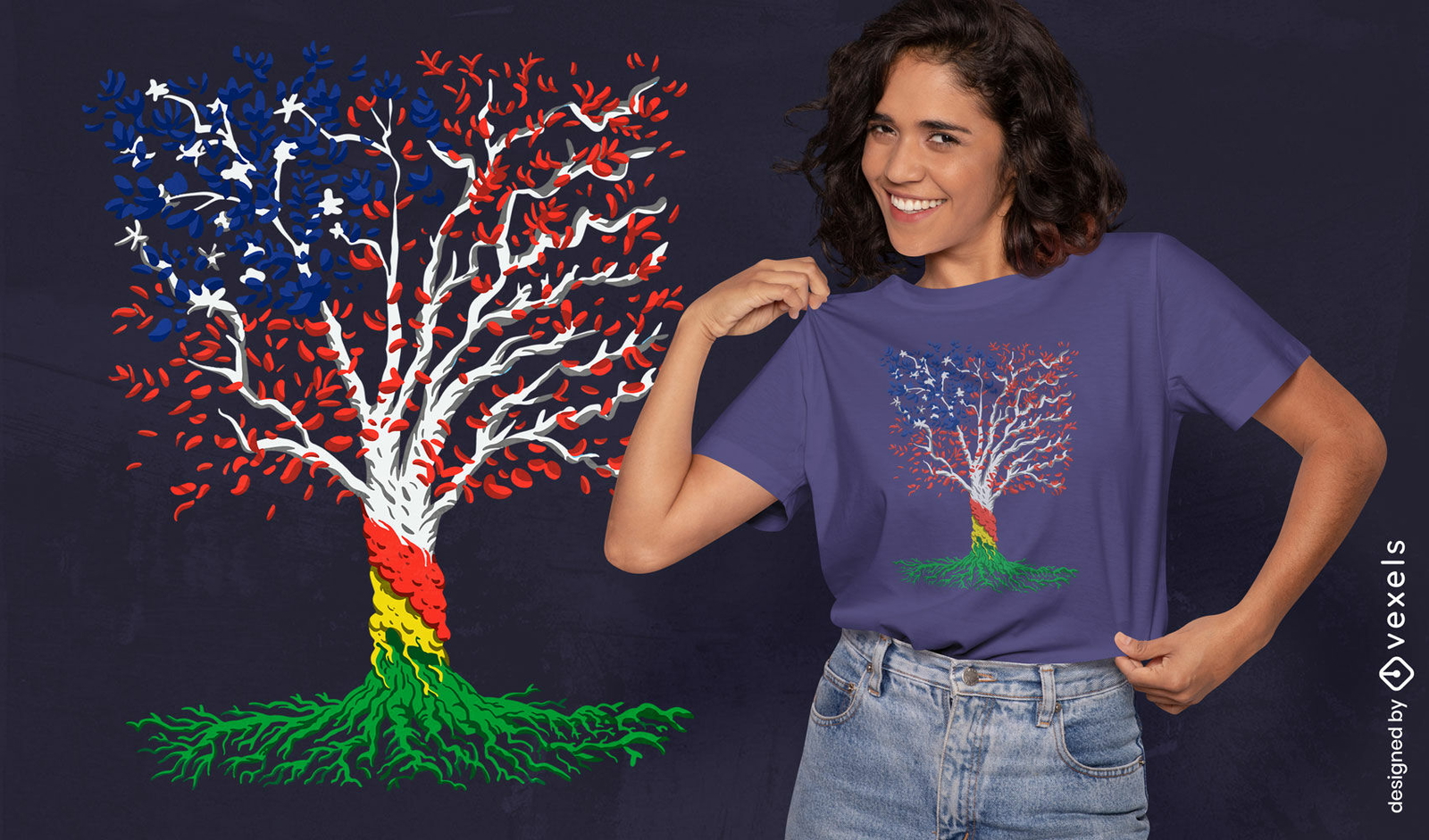 Diseño de camiseta de árbol africano y americano.