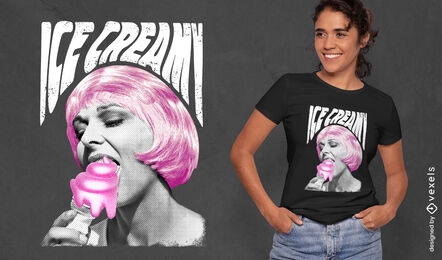 Mujer comiendo helado psd diseño de camiseta