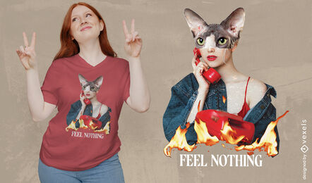 Design de camiseta psd de mulher de gato Sphynx
