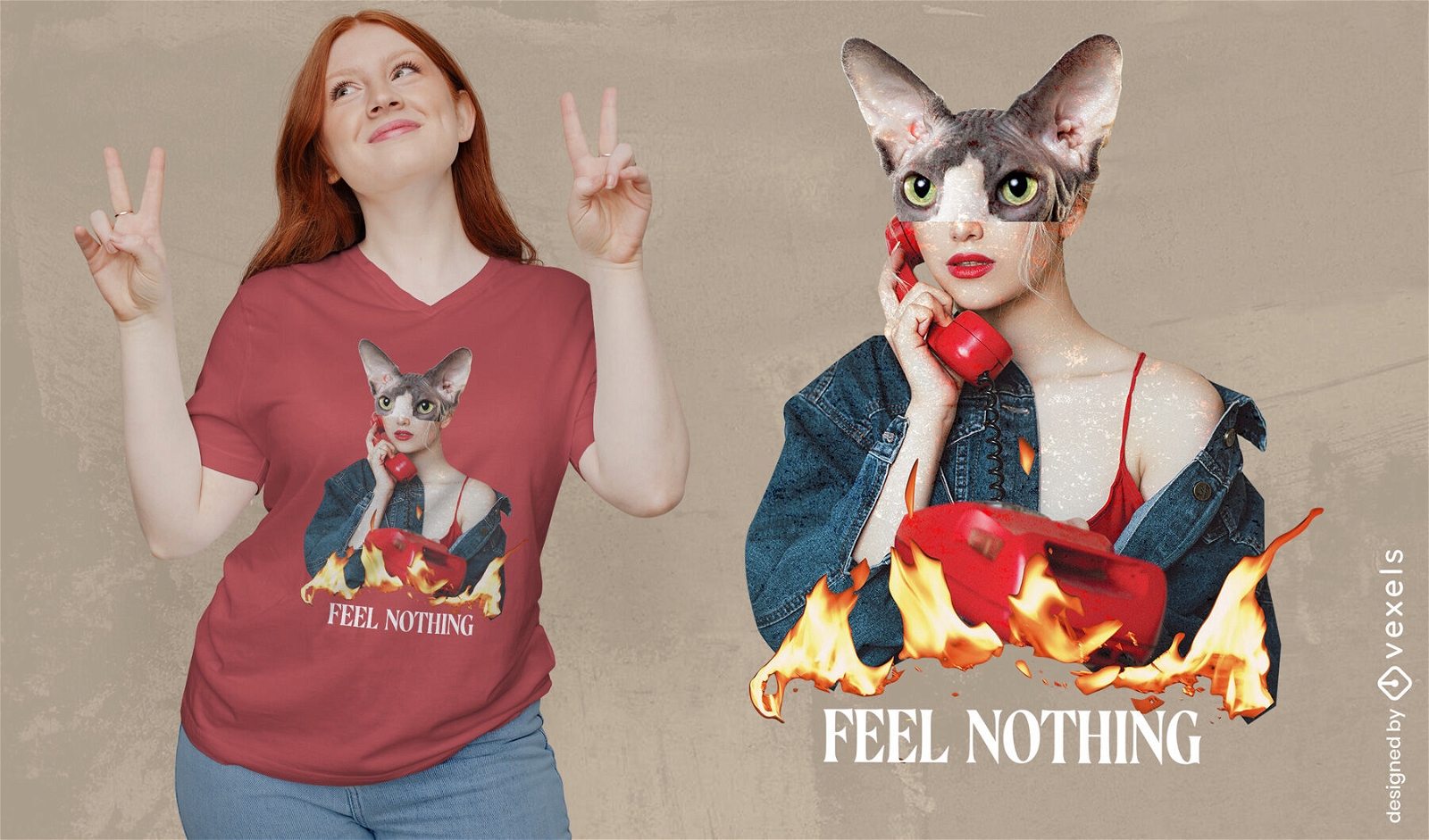 Design de camiseta psd de mulher de gato Sphynx