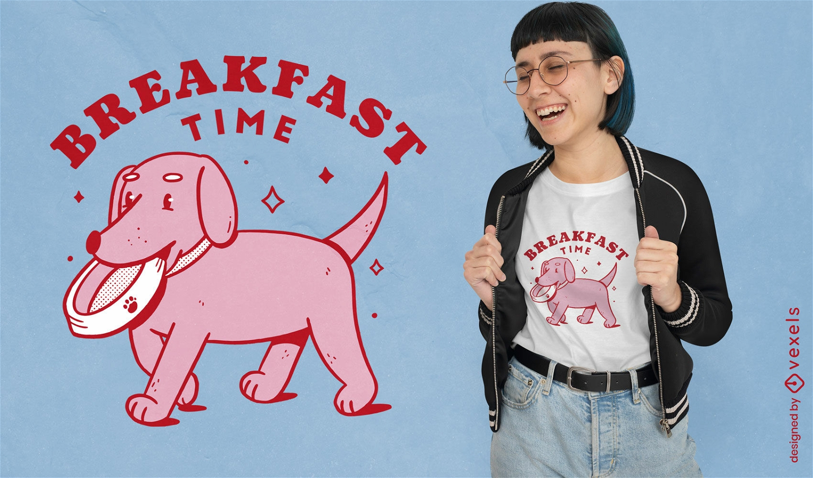 Diseño de camiseta de perro a la hora del desayuno.