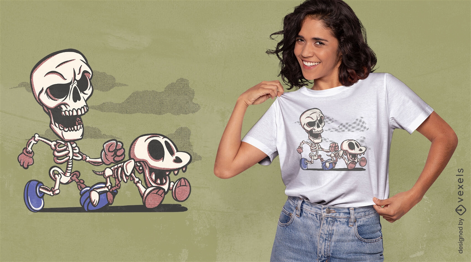 Skelett mit Haustier-T-Shirt-Design
