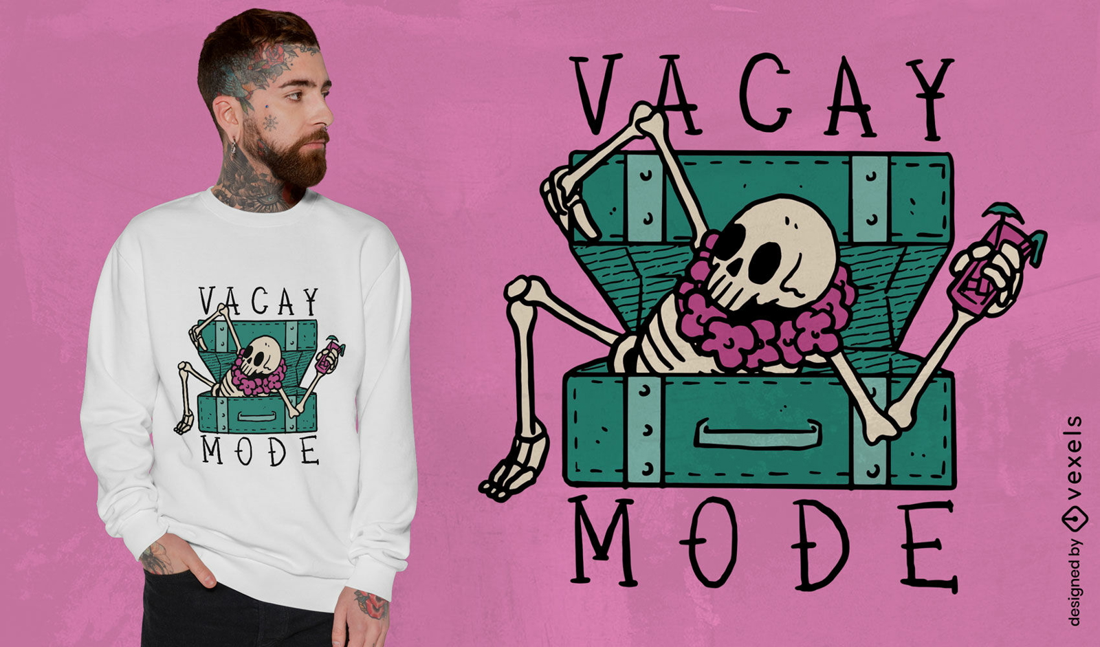 Diseño de camiseta de equipaje de esqueleto de vacaciones